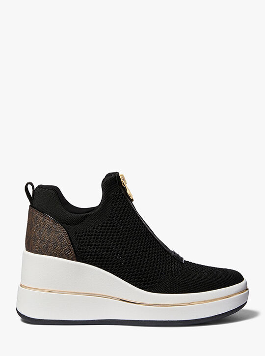 michael kors emmy mesh zip up wedge trainer