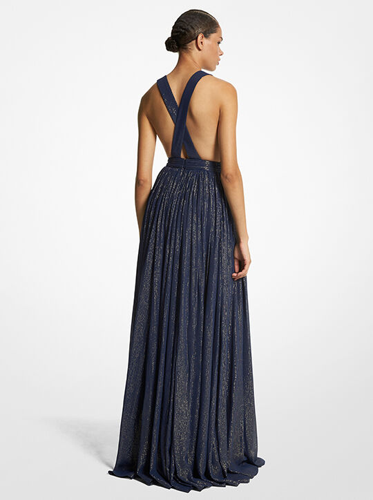 فستان شيفون هوتون لاميه مخطط معدني michael kors فستان شيفون هوتون لاميه مخطط معدني