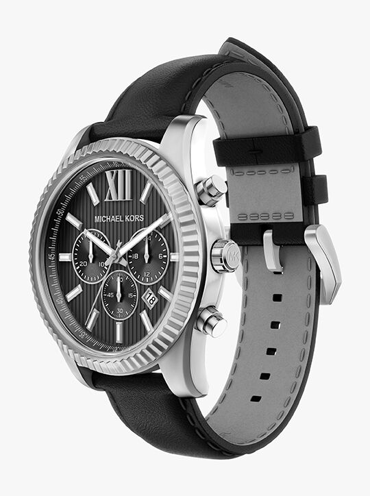 michael kors lexington chronograph black leather watch