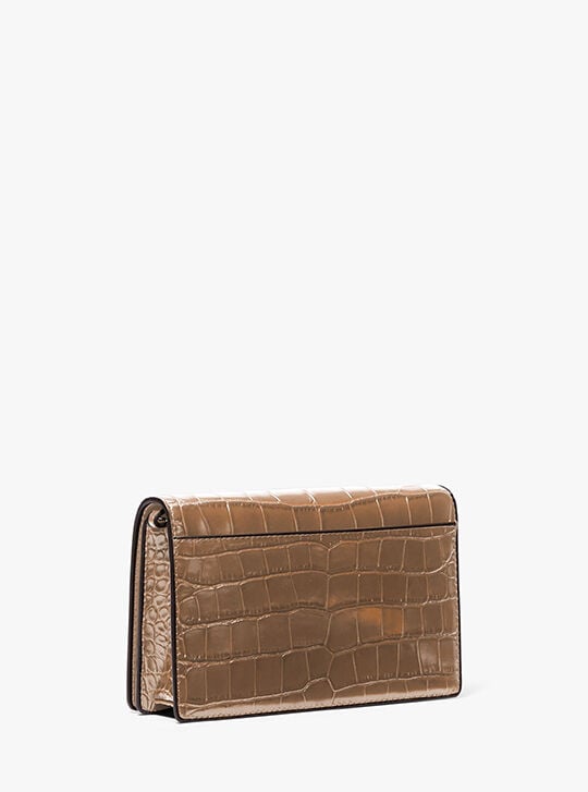 Jet Set Medium Crocodile Embossed Leather Crossbody Bag, DRIFTWOOD