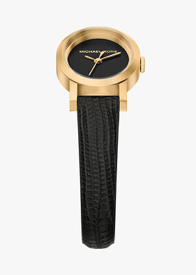michael kors maude three hand black leather watch