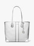 michael kors eva large metallic signature logo stripe tote bag