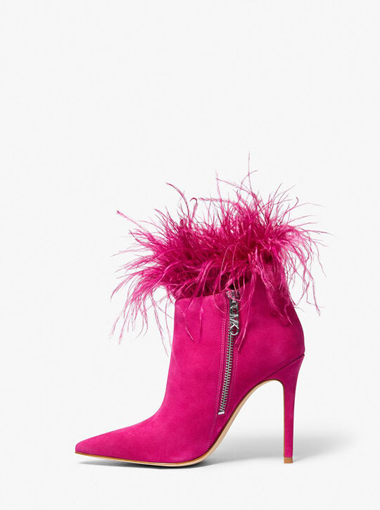 michael kors whitby feather trim suede ankle boot