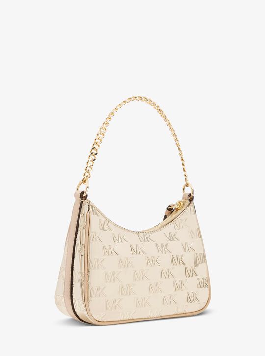 michael kors jet set charm small logo embossed patent pochette