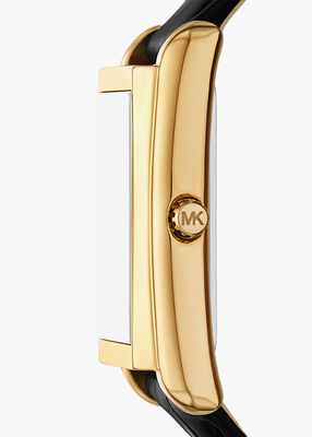 michael kors essex gold tone and crocodile embossed leather watch