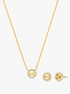 michael kors gold plated sterling silver pav  logo necklace earring set