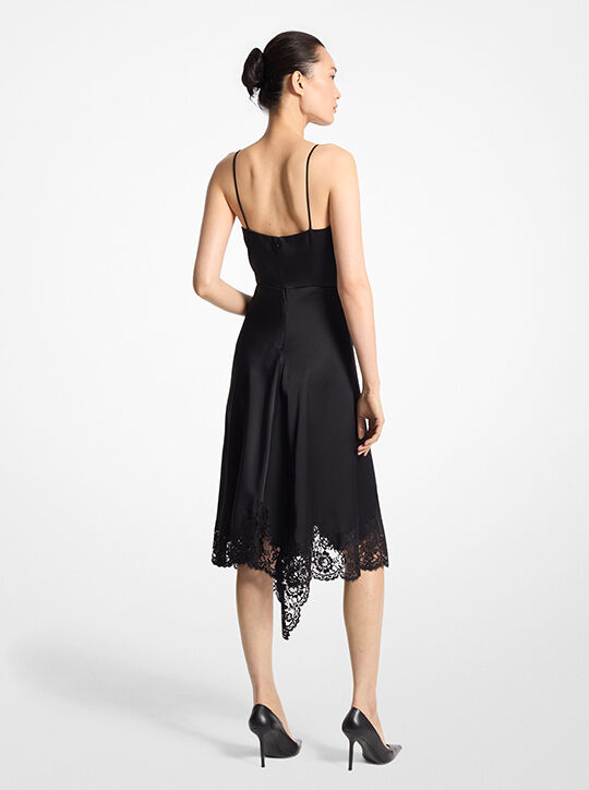 Lace Trim Satin Charmeuse Asymmetric Slip Dress michael kors lace trim satin charmeuse asymmetric slip dress