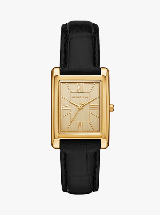 Essex Gold-Tone and Crocodile Embossed Leather Watch, GOLD