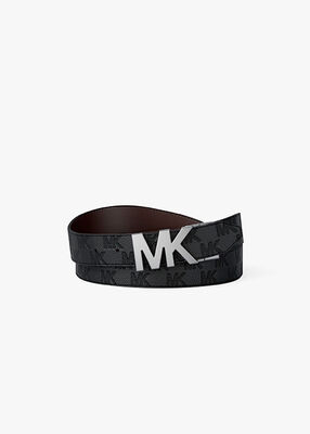 michael kors reversible logo embossed leather buckle belt