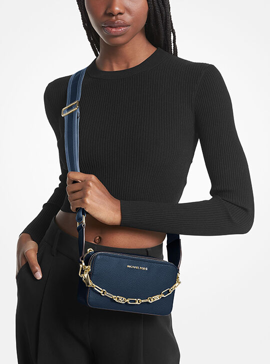 MICHAEL KORS ショルダーバッグ Jet Set Small Pebbled Leather Double Zip Camera Bag, NAVY