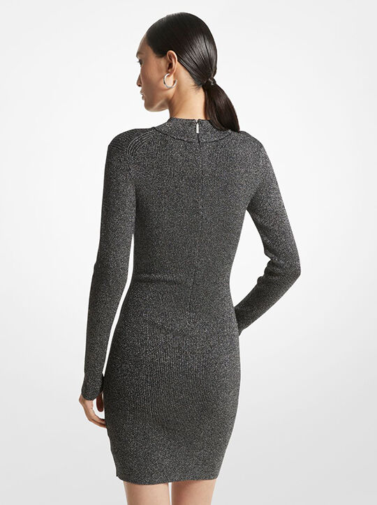 michael kors metallic ribbed stretch knit mock neck dress