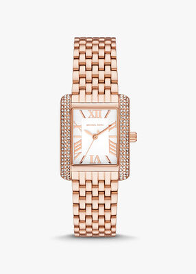 michael kors emery three hand rose gold tone stainless steel watch