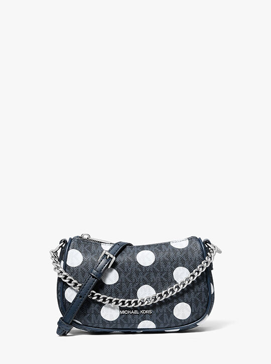 michael kors carmela small polka dot and signature logo pochette