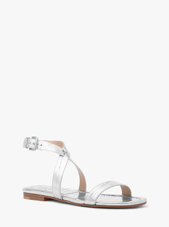 michael kors bridgette metallic crocodile embossed leather sandal