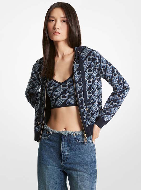 michael kors empire signature logo jacquard zip up hoodie