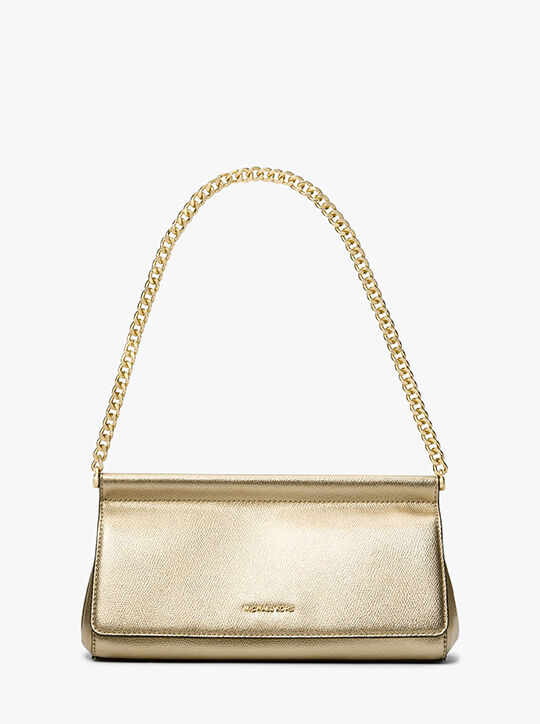 michael kors carmine medium metallic pebbled leather pochette