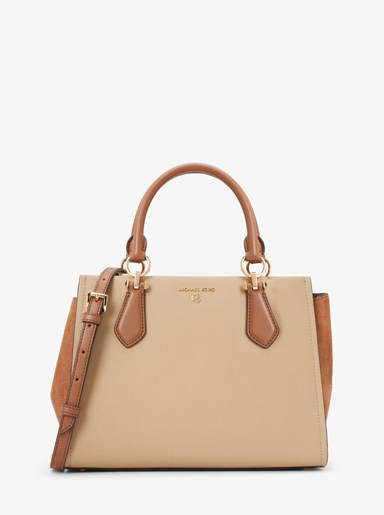 michael kors حقيبة مارلين متوسطة الحجم من جلد سافيانو بلونين