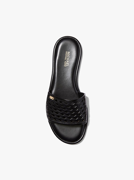 michael kors saylor hand woven leather slide sandal
