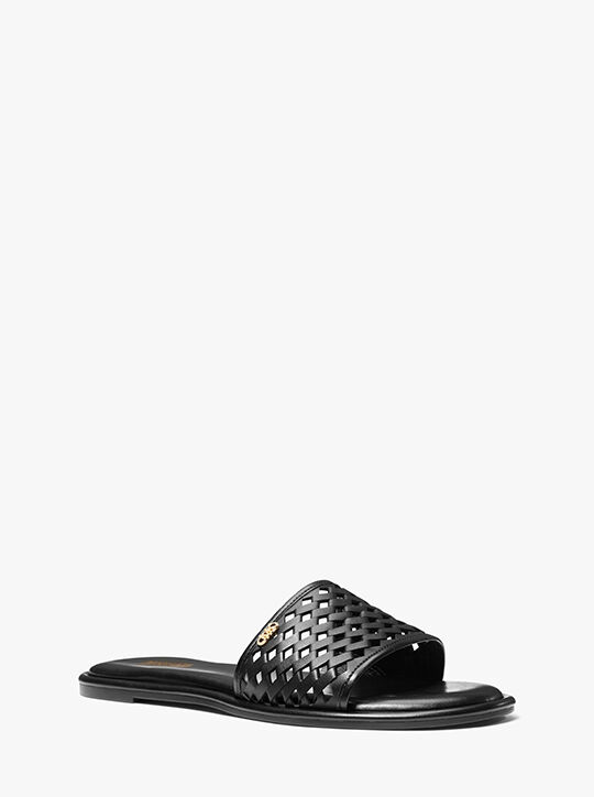 michael kors saylor hand woven leather slide sandal