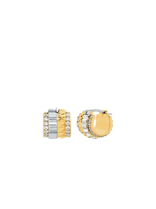 Pavé Two-Tone Fluted Huggie Earrings michael kors pav two tone fluted huggie earrings