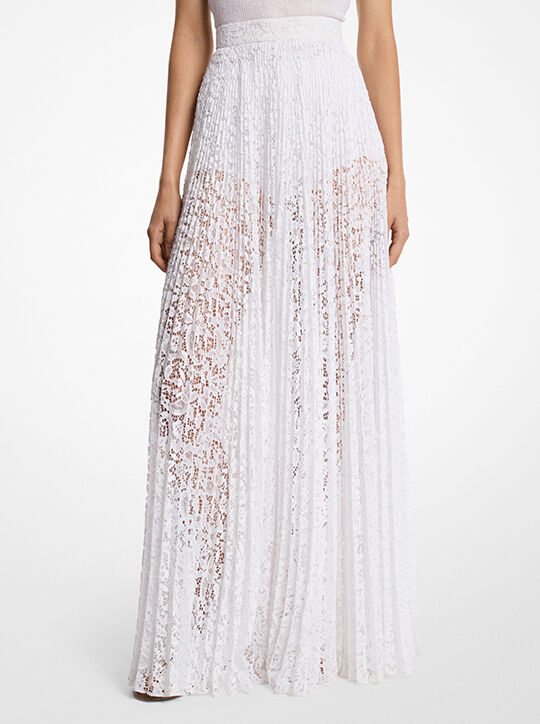 michael kors pleated floral lace maxi skirt