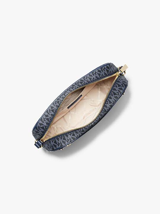 michael kors jet set large signature logo print woven crossbody bag