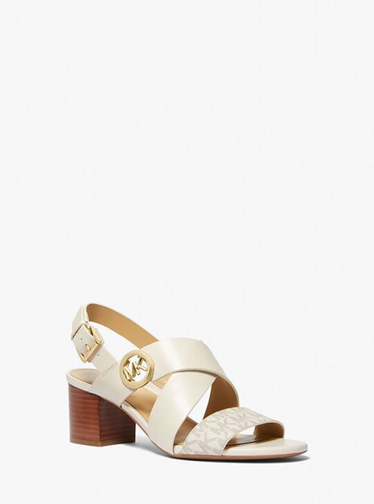 Vera Logo and Leather Sandal, VANILLA MLTI | Michael Kors KSA