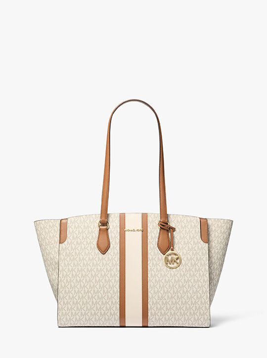michael kors becca large striped signature logo tote bag