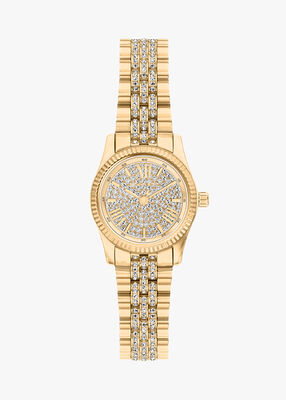 michael kors ساعة مايكل كورس ليكسينغتون بثلاث عقارب مطلية بالذهب مصنوعة من الفولاذ المقاوم للصدأ