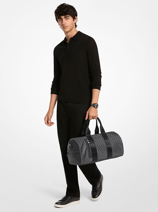 michael kors brooklyn large printed signature logo duffel bag