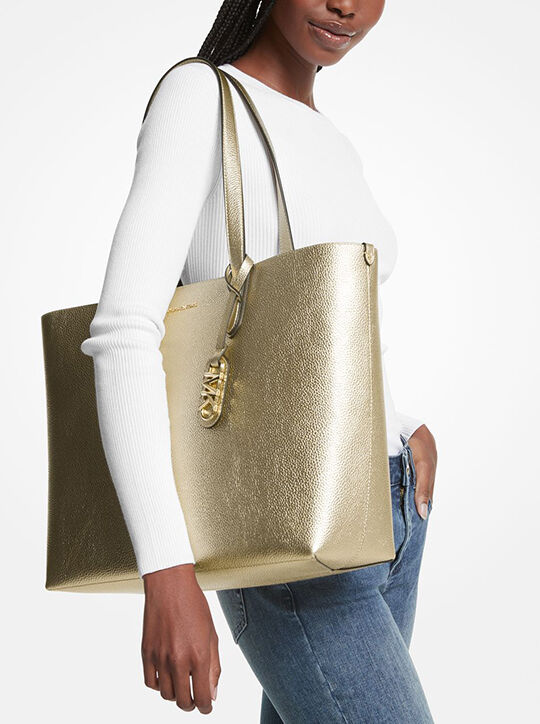 Eliza Extra-Large Metallic Pebbled Leather Reversible Tote Bag 