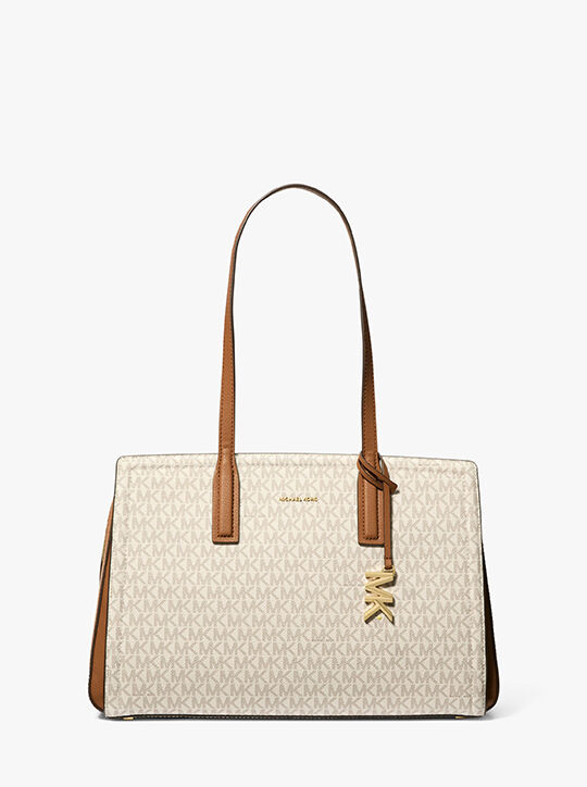 Laila Medium Signature Logo Tote Bag michael kors laila medium signature logo tote bag