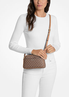 michael kors jet set small signature logo camera crossbody bag