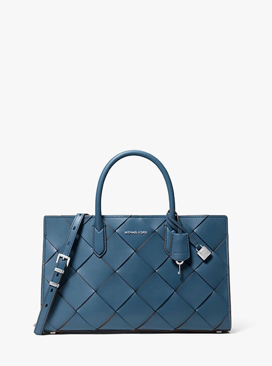 Scarlett Medium Woven Leather Satchel, DK CHAMBRAY | Michael Kors KSA