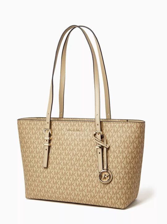 Quinn Medium Signature Logo and Leather Tote Bag michael kors quinn medium signature logo and leather tote bag