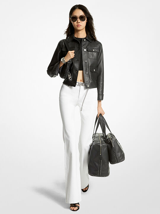 michael kors denim belted flared jeans