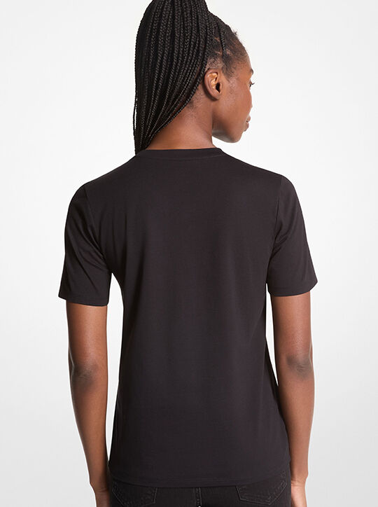 تي شيرت جيرسي قطني عضوي مزين بشعار الماركة مرصع michael kors تي شيرت جيرسي قطني عضوي مزين بشعار الماركة مرصع