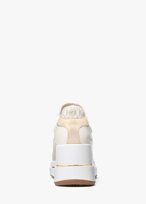 michael kors emmy signature logo and leather wedge trainer