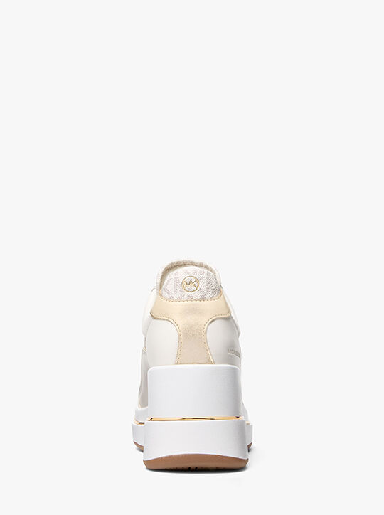 michael kors emmy signature logo and leather wedge trainer