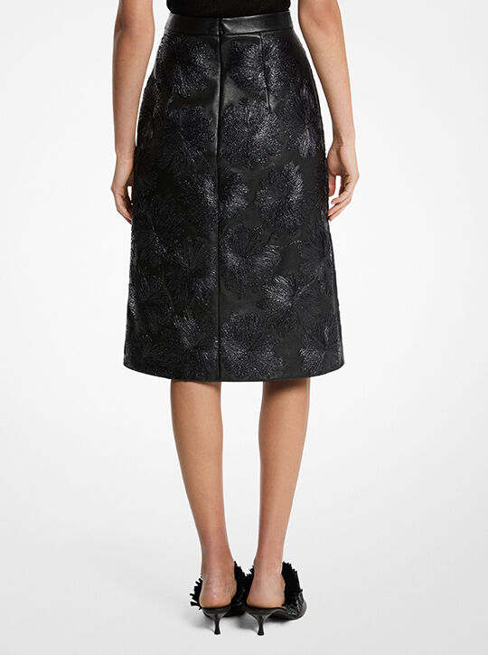 michael kors hand embroidered floral plong  leather skirt
