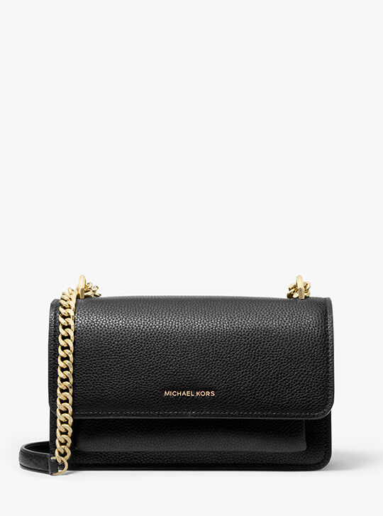 Claire Large Pebbled Leather Convertible Shoulder Bag, BLACK