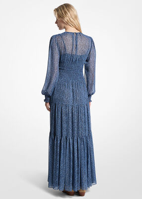 michael kors metallic paisley print georgette smocked maxi dress