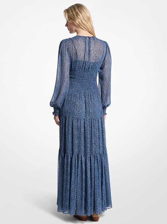 michael kors metallic paisley print georgette smocked maxi dress