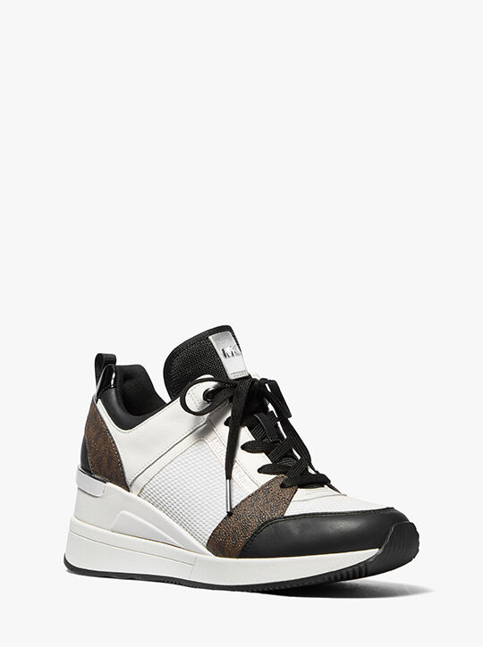 michael kors georgie leather and signature logo trainer