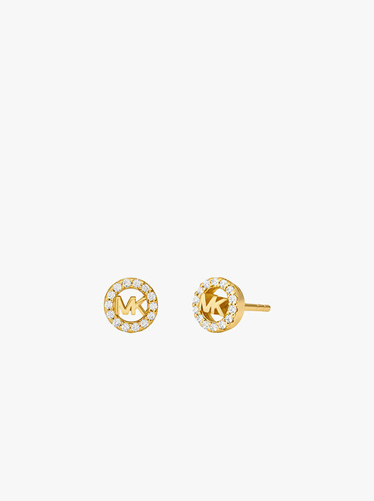 Gold Plated Sterling Silver Pavé Logo Necklace/Earring Set michael kors gold plated sterling silver pav logo necklace earring set