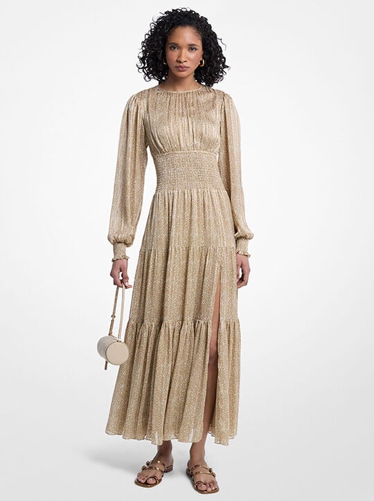 michael kors printed smocked georgette maxi dress