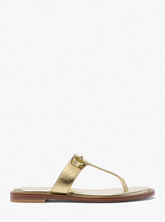 michael kors carson crackled metallic leather sandal