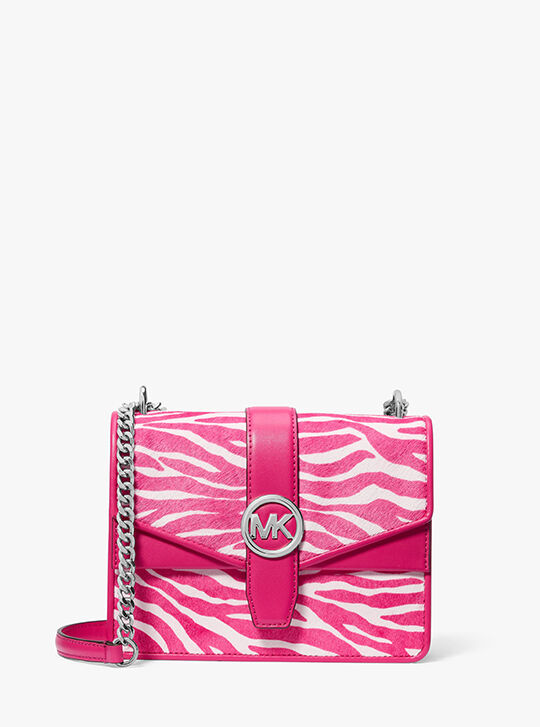Greenwich Small Zebra Print Calf Hair Crossbody Bag, DRAGONFRUIT