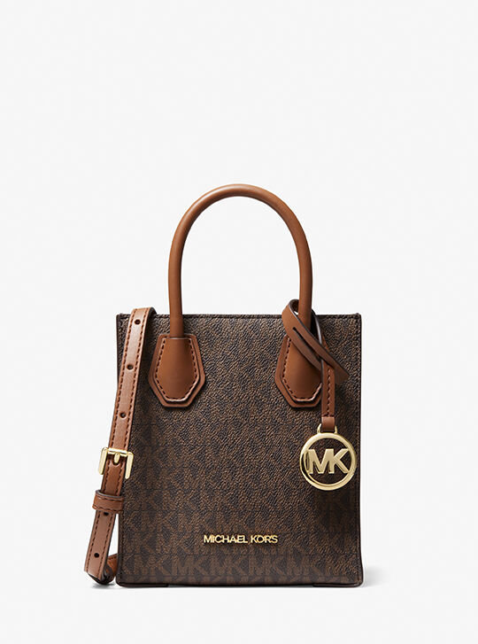 Mercer Extra-Small Logo and Leather Crossbody Bag, BROWN | Michael
