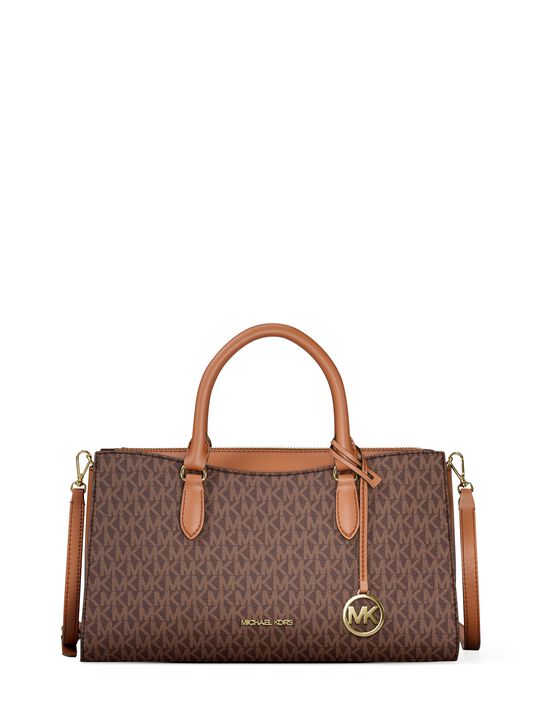 michael kors arden medium signature logo top zip satchel